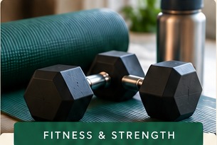 Dumbbells and exercise equipment on a mat